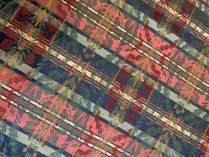 2 yardas x 55" de ancho remanente de tapicería vintage rojo verde amarillo azul raya, floral - Imagen 1 de 11