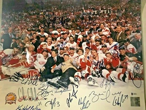 2001-02 Detroit Red Wings Team foto firmada 16x20 YZERMAN, FEDOROV, CASCO BECKETT - Imagen 1 de 9