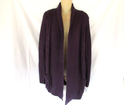 Merona Suéter Cárdigan Abrigo Medio Morado Chal Cuello Abierto Mangas Largas Nuevo Foto 1 de 4