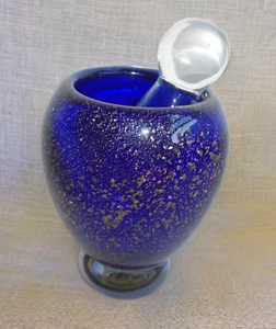 Murano Mortar & Pestle Venetian Art Glass Cobalt Blue With Gold Flecks MCM Decor - Picture 1 of 12