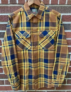 ST. JOHN'S BAY MEN'S OUTDOOR Gold PLAID FLANNEL SHIRT SMALL - Picture 1 of 3