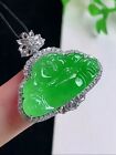 Pendentif en jade jadéite vert émeraude soleil glacé Bouddha or blanc 18 carats diamant 0513