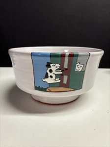 Holmquist Pottery Bowl Spotted Dog & Cat - Picture 1 of 8