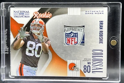 2009 National Treasures Brian Robiskie RC Colossal Game Worn NFL LOGO TAG #17 - Image 1 of 4