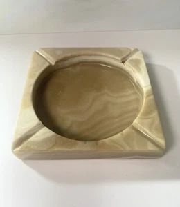 Großer Vintage quadratischer Alabaster Aschenbecher Onyx Marmor Zigarre 4 Slot MCM Italien 8 Zoll - Bild 1 von 13