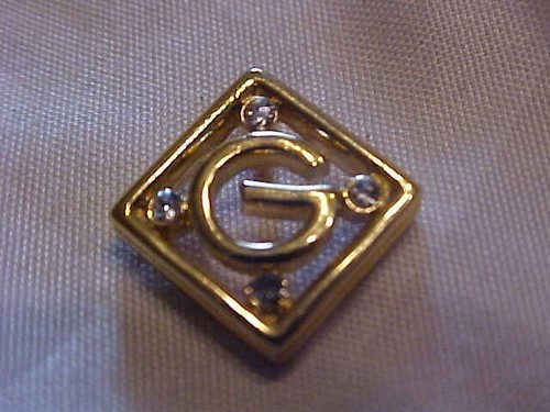 GIVENCHY RARO CIONDOLO FIRMATO GIVECHY LETTERA G LOGO STRASS TONO ORO VINTAGE
