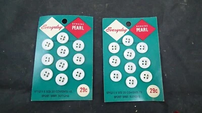 Vintage New on Card White Flat Genuine Pearl Buttons NOS 20 Style E8 Size 20 - Image 1 of 3