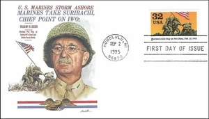 Marines Raise Flag on Japan Iwo Jima in February 1945 World War II USA FDC 1995 - Picture 1 of 1