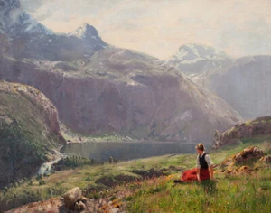 Hans Dahl Junges Mädchen in einer Landschaft Leinwandbild 16 x 20 #4083 - Bild 1 von 4