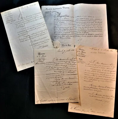 路易十八签名 - 4 件套文档在皇家海军中恢复护理 — 第 1/4 张图片