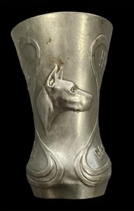 Jugendstil Zinnbecher Hektor Dobermann Dackel 1. Preis Ca. Um 1900/15 Floral - Bild 1 von 7