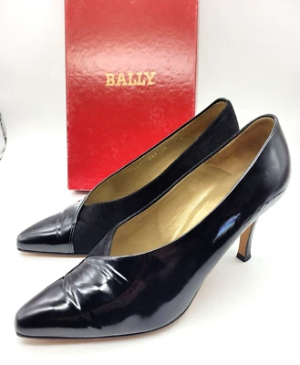 Zapatos de salón BALLY charol negro y gamuza zapatos de tacón de 3" hechos en Italia talla EE. UU. 7 M Foto 1 de 4