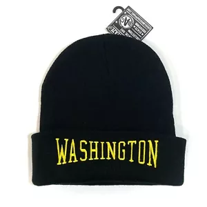 nuevo WASHINGTON PUÑADO GORRO negro y amarillo cosido/bordado invierno sombrero de punto ADULTO - Imagen 1 de 2