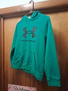 Under Armour Boys' Kids Medium Hoodie Sweatshirt Green Black Logo Pullover Sport - Picture 1 of 4