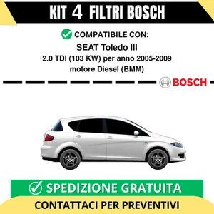 Bosch KIT 4 filters cutting for Seat Toledo III 2.0 TDI 103 kW diesel 2005-2009 - Picture 1 of 2