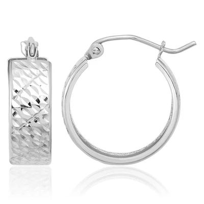 14K Solid White Gold Round Medium Hoop Earrings - Image 1 of 4