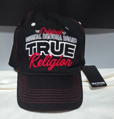 True Religion шляпа крышка хлопок черный w/красный стежок #TR4012 - один размер - совершенно новый - Изображение 1 из 4