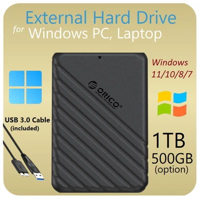Disco duro externo portátil almacenamiento 1 TB 500 GB Orico Windows 11/10/8/6 Foto 1 de 4