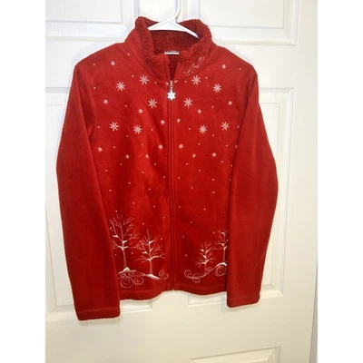 Croft & Barrow Jacket Women's Small Red Snowflake zip up Christmas Winter - Image 1 of 4