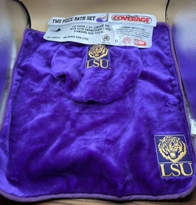 LSU Two Piece Bath Set Toilet Lid Cover And Rug - Picture 1 of 6