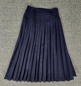 Vintage Ellen Tracy Skirt Womens 10 Wrap Pleated Long Navy Blue Wool Button 80s - Picture 1 of 14