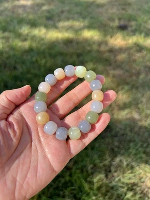 Top! Very Creamy MultiColor Genuine Nephrite Jade 12x11mm Bead Bracelet B690 1 - Image 1 of 4