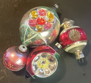Vintage Mix Set 4 Quecksilber Glas Christbaumschmuck Ornamente glänzend Brite - Bild 1 von 9