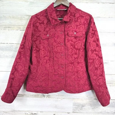 Jaqueta Croft & Barrow Feminina Texturizada Vermelha Rosa Jacquard Botão Frontal Tamanho G - Imagem 1 de 4