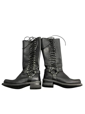 Botas de motocicleta Harley-Davidson de cuero negro con cremallera de encaje de 16" de alto para mujer *886 Foto 1 de 4