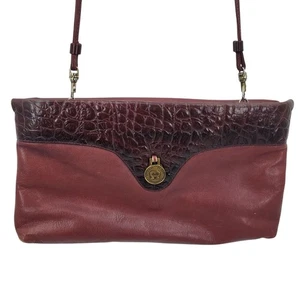 Vintage Ochsenblut weinrot Leder geprägt Kroko wandelbare Clutch Schultertasche - Bild 1 von 15