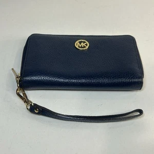 Michael Kors Jet Set Navy Blue Signature leather Zip Around Wristlet Wallet - Picture 1 of 9