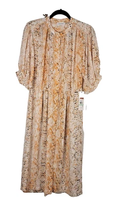 Calvin Klein Dress Womens 8 Brown Beige Snake Print Long Sleeve Button Maxi Midi - Image 1 of 4