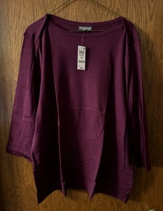 Style & Co 3X Top Mujer Borgoña Cuello Barco Manga 3/4 Algodón Pima Sólido Macys - Imagen 1 de 5