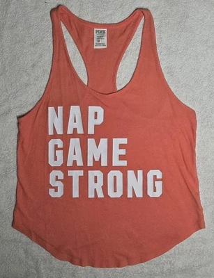🌟PINK Victoria's Secret "NAP GAME STRONG" Racerback Tank Top Shirt LARGE (L)🌟 - Image 1 of 4