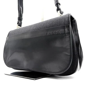 PRADA Shoulder Bag Purse Logo Nylon Leather Black Authentic - Picture 1 of 24