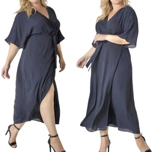 Standards & Practices NWT V-Neck Chiffon Wrap Dress Plus Size 3X Navy Blue - Picture 1 of 7