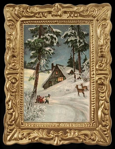 Vintage Winter Schnee Szene Miniatur Puppenhaus Kunst Bild 8159 - Bild 1 von 1