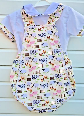 DREAM BABY WEAR UK DREAM 0-5 years BABY BOYS farmyard animals romany shirt and romper