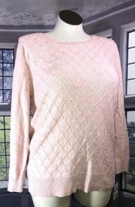 Karen Scott XXL NWT Diamond Cable Knit Sweater Tea Rose Pink 47 - Picture 1 of 11