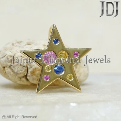 Natürlich Multi Saphir Edelstein Massiv 14K Gelbgold Star Anhänger Schmuck - Bild 1 von 4