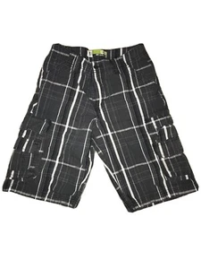Junior Boys Size 12 R Black White Lee Plaid Cargo Shorts Adjustable Waist EUC - Picture 1 of 7