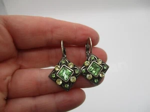 SIGNED LIA SOPHIA SILVERTONE with GREEN & YELLOW CRYSTALS EARRINGS - Picture 1 of 4