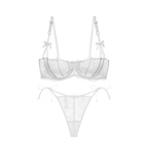 Women Bras Set Tie Up Panties Lace Sexy Lingerie Unlined Brassiere Thong Briefs - Picture 1 of 14
