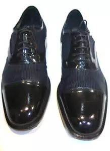 Mezlan schwarz Lackleder Smokingschuh Oxford Kappe Zehe 9,5 Rippe Seide Vamp - Bild 1 von 4