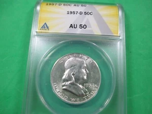 1957 D Franklin Half Dollar ANACS AU50 - Picture 1 of 4