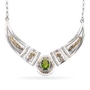 Vintage Russell Sam Navajo Kokopelli Peridot Sterling Silver Statement Necklace - Picture 1 of 4