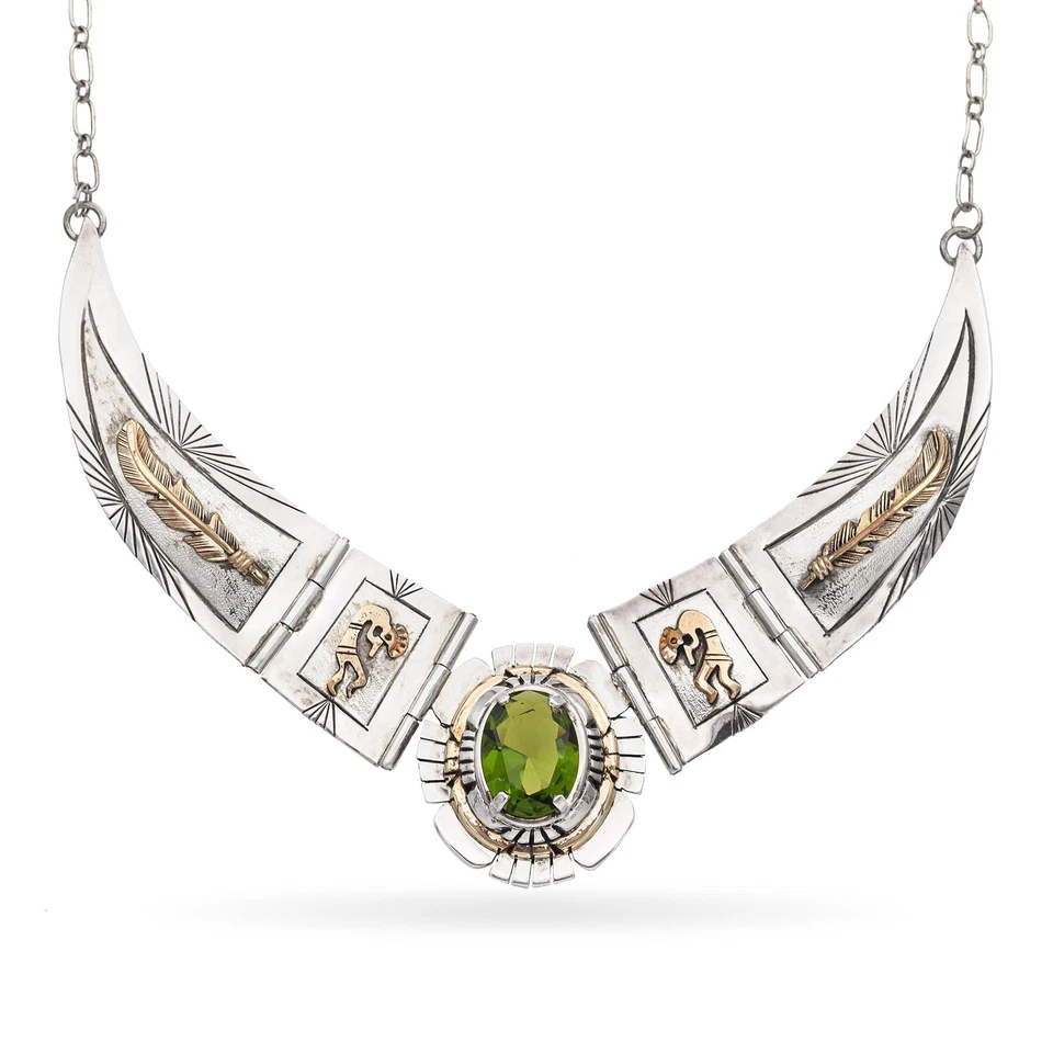 Vintage Russell Sam Navajo Kokopelli Peridot Sterling Silver Statement Necklace - Image 1 of 4