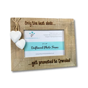 Best Dad Photo Frame Promoted To Grandad Personalised Driftwood Mum Nan Grandma - Picture 1 of 11