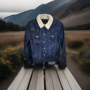 True Religion Damen Denim Truckerjacke Sherpa gefüttert Größe M - Bild 1 von 6