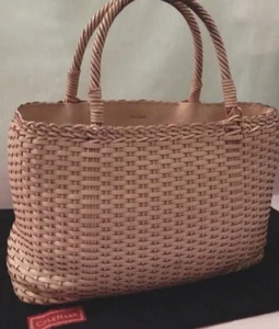 Woven Leather Tote Bag Tan Top Handles Pockets Dust-bag Zipper Made In Italy - Picture 1 of 12